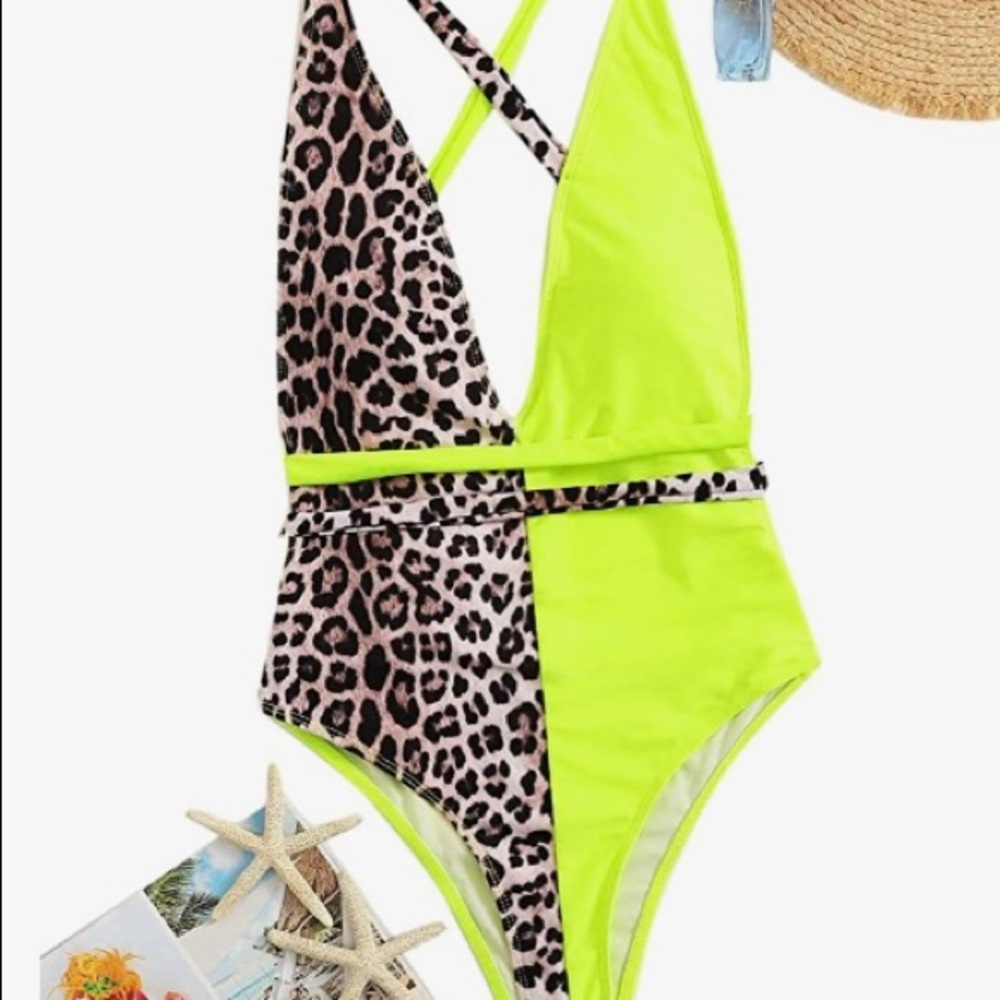 NEW One Piece Swimsuit | Plunging Neckline | Leopard & Neon Swimsuit